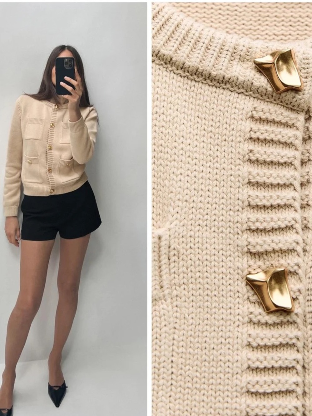 Zara Knit Cardigan Gold Buttons Pockets NWT Size M